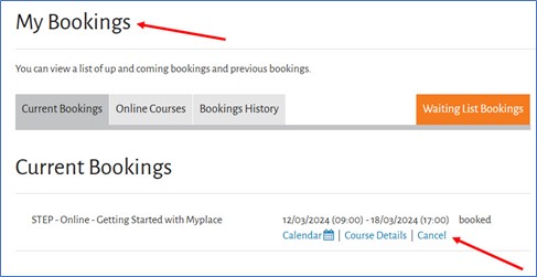 A screenshot of a the My Bookings screen in the DAT Booking System.  The Cancel option is indicated.