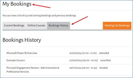 A screenshot of the My Bookings screen in the DAT Booking System. The Bookings History tab is indicated.